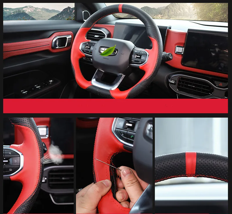 

Для Geely значок DIY кожи прошитая вручную чехол рулевого колеса автомобиля интерьер Модификация аксессуары