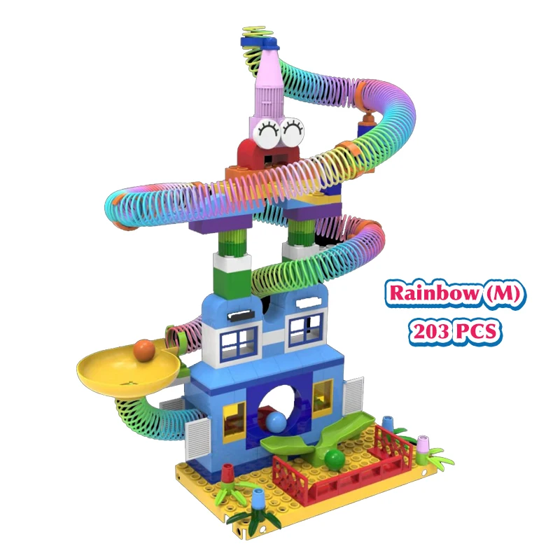 Детские блестящие 65-203 шт мраморные беговые дорожки Duplo DIY блоки игрушки строительные блоки весенние горки для детей мальчик девочка подарок на день рождения - Цвет: rainbow(m)