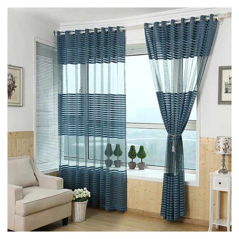 Striped Sheer Curtain Window Screening Transparent Tulle Curtains Living Room Bedroom Balcony Home Decoration | Дом и сад