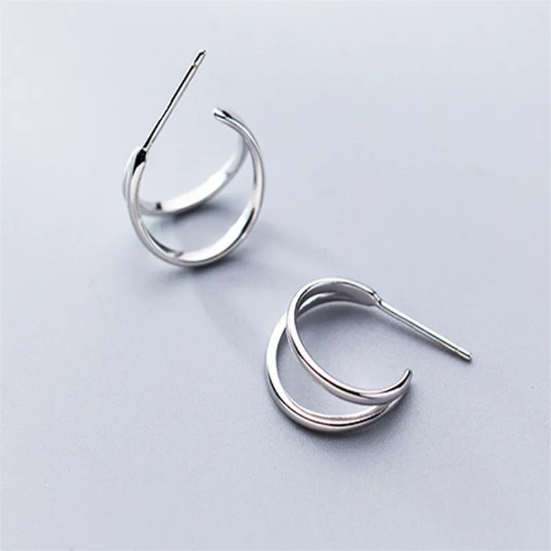 

Women Mini Cold Wind 925 Silver Anti Allergy Earrngs Nordic Style Double Layered Hollow Fashion Geometric Cool Niche Earrings
