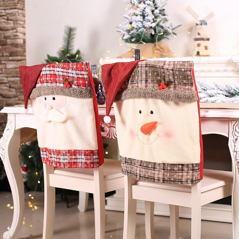 

2021 Chirstmas Chair Cover Cute Snowman Santa Claus Hat Chair Back Cover Home Banquet Party Dining Chair Slipcovers Decor 2022