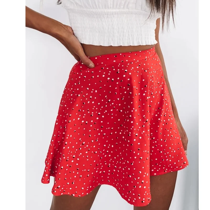

2021 Summer Women's Short Skirt Floral Print All-match Zipper Chiffon New Fashion High Waist Slimming Casual Female A-line Skirt