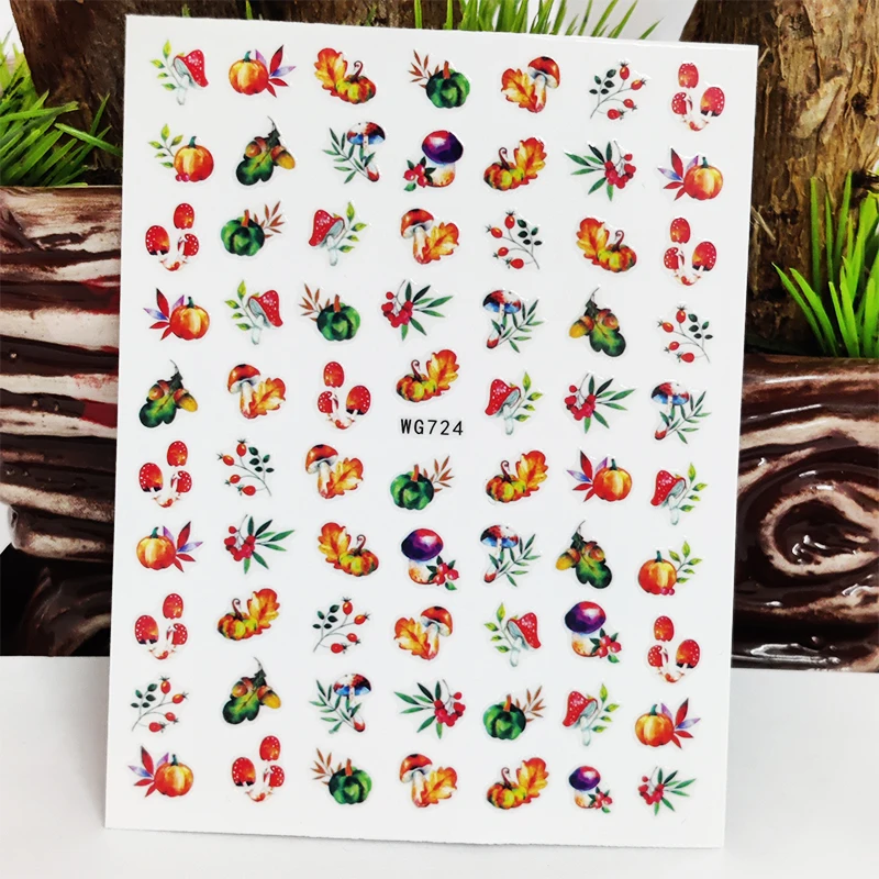 

3D Stickers for Nails Adhesive Pumpkin Mushroom Fruit Design Nails Art Decoration Manicure Stickers Decal Nail Foil Accessories