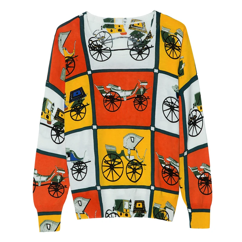 Loose Sweater Knitwear Pullovers Women Long Sleeve Autumn Winter Carriage Printed Fashion Comfortable Knitted Sweaters | Женская одежда