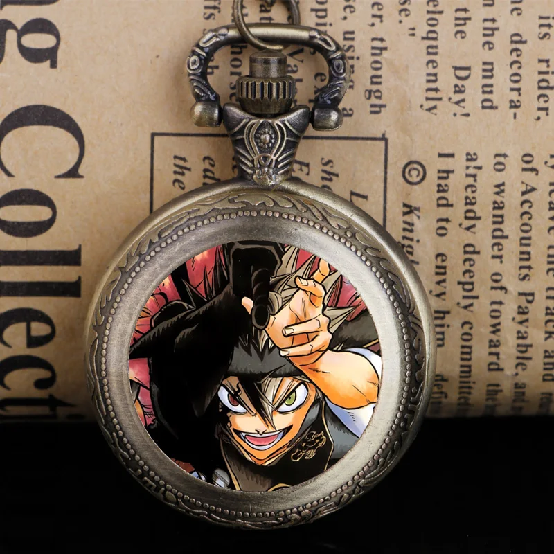 Модные кварцевые карманные часы с японским аниме чёрным клевером подвеска на