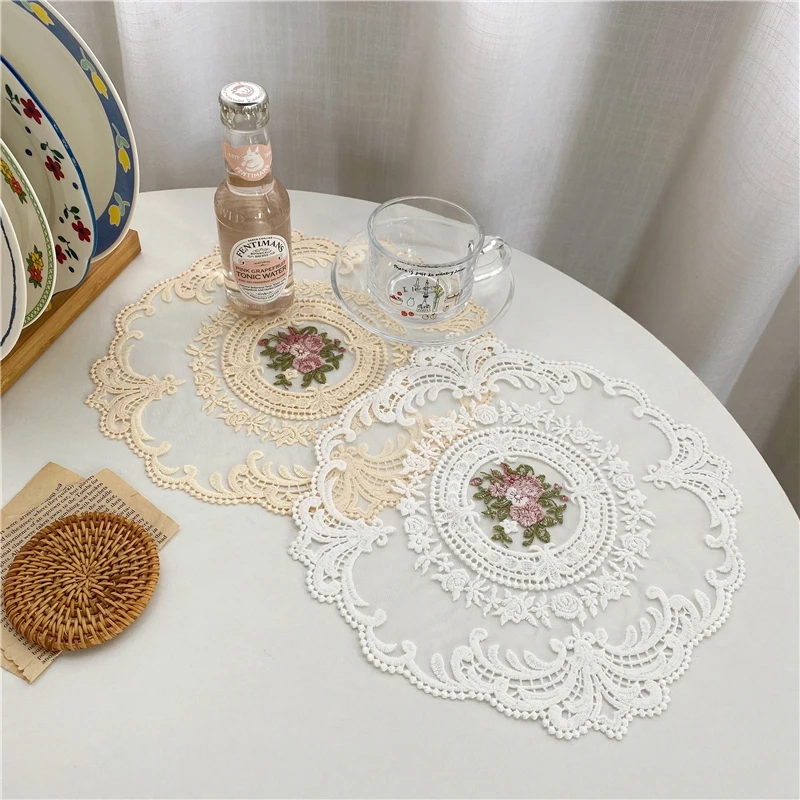 

Lace Placemat Nordic Anti-scald Pad for Cup Tableware for Dining Room Table Top Decorative Table Cloth Cover Home Hotel