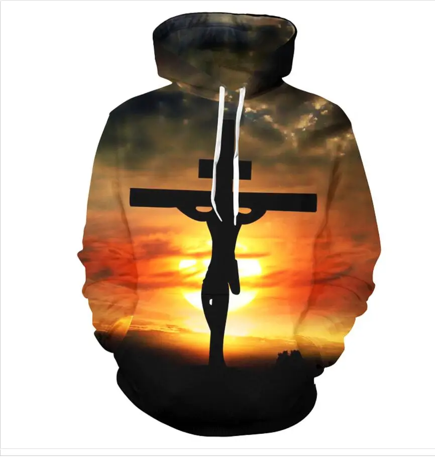 

YFFUSHI Male 3d Hoodies Plus Size 5XL Cool Sunset 3d Print Cross Printing Pullover Young Men Easter Festival Sweatshirts