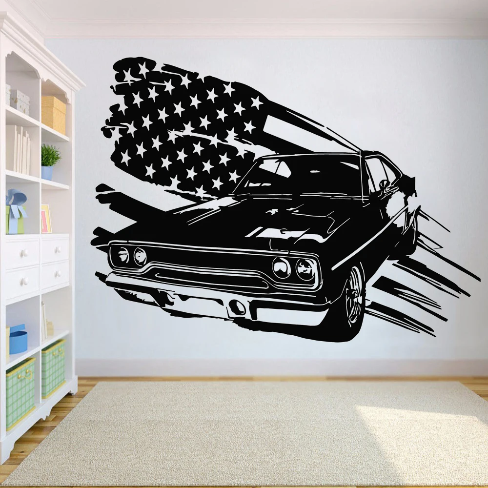 

Винтажная Автомобильная виниловая наклейка на стену, американский флаг, наклейка, съемная роспись, декоративная наклейка, искусство, домаш...