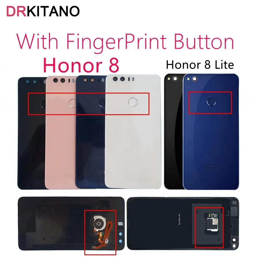 

for Huawei Honor 8 Battery Cover Back Glass Panel Rear Door Housing Case For Honor 8 Lite Battery Cover+FingerPrint Button