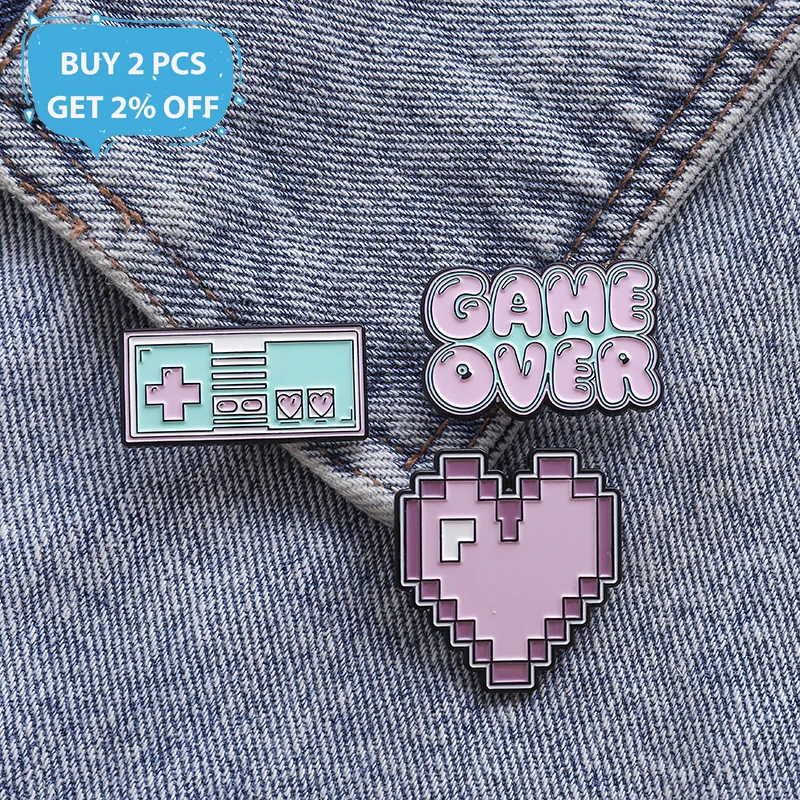 Эмалированные булавки с фиолетовыми пикселями Коллекция детской джинсовой