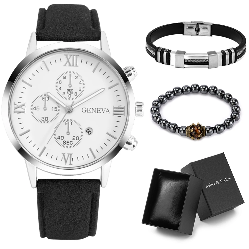 3 шт. мужские кварцевые часы с кожаным ремешком