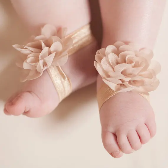 New 2pcs/lot Boutique Mini Chiffon Flower Barefoot Sandals for Baby Girls Newborn Photo Props Kids Fashion Accessories