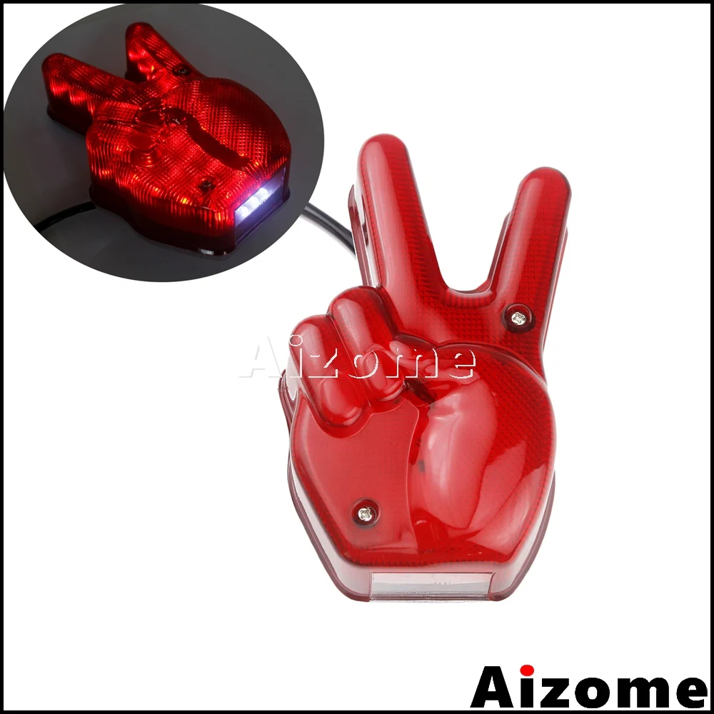 

Motorcycle Red Light Stop Lamp Peace Sign LED Tail Light For Harley Cafe Racer Chopper Bobber Cruiser Custom