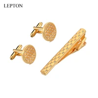 low key luxury crystal cufflinks for mens matel gold color cuff links and tie clip set wedding groom cufflink business best gift