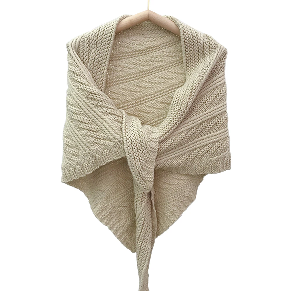 

Solid Winter Women Scarf Triangle Ponchos Knitted Shawl Wraps Warm Office Tippet Shrugs Large Stole Sjaals Voor Dames Bufandas