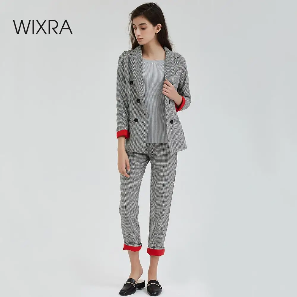 Wixra повседневные женские клетчатые брюки костюмы с зубчатым воротником Блейзер