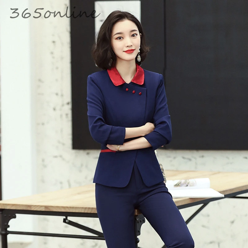 Formal Uniform Designs Pantsuits with Pants and Jackets Coat for Women Business Work Wear Professional Female Blazers Scarf|Брючные