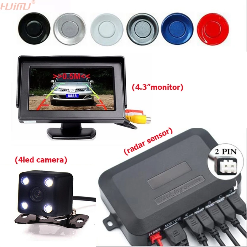 3in1 Car Parking Sensor System 4.3Inch Desktop Car Parking Monitor +4LED Night Vision Car Rearview Camera  Radar kit