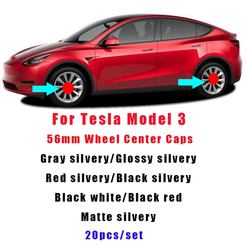 

20Pcs 56mm for Model 3 Car Styling XWC1385-01 5.6cm 2.2" Car Logo Emblem Wheel Rim Center Caps Covers Black/Red/Silvery