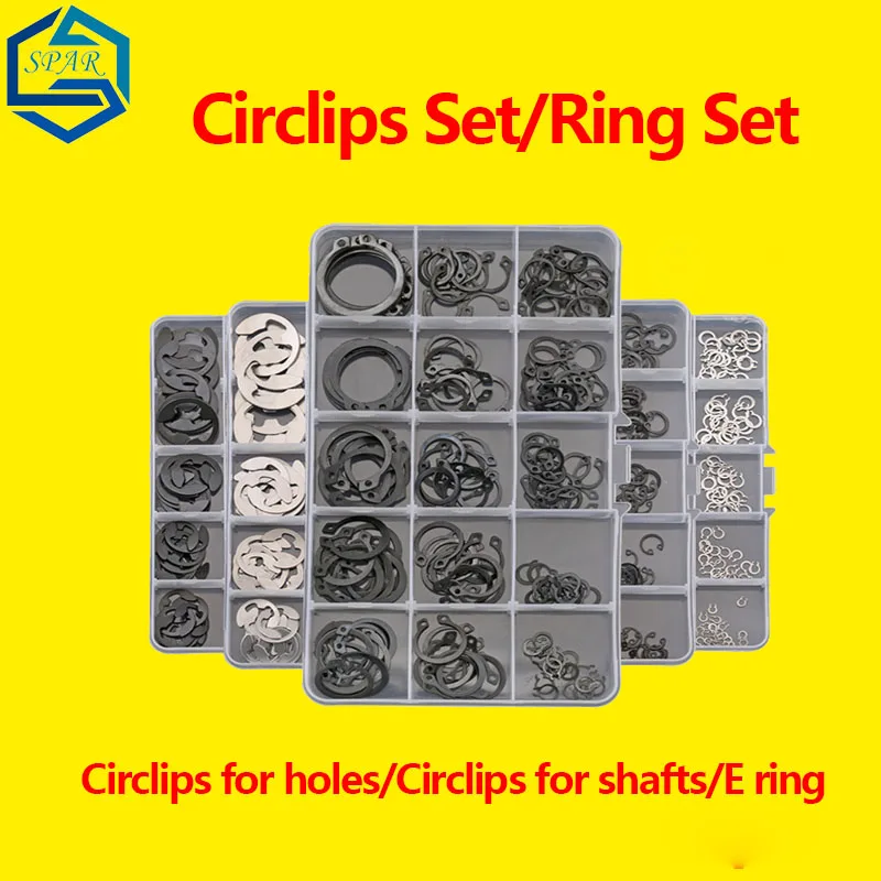 

Sets Circlips for Holes Circlips for shafts Circlips for E Ring Combination Set Washer C-type E-type Circlip Plier Sets