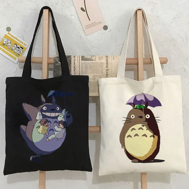 

2021 Summer Funny Totoro Miyazaki Hayao Anime Women Bag Graphic Cartoon Female Shopping Tote Reusable Vogue Casual Shoulder Bags