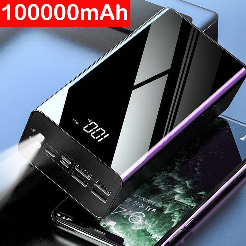 

100000mAh Power Bank Portable Charger External Battery Pack Powerbank 100000 mAh for iPhone 12 Huawei Samsung Xiaomi Poverbank
