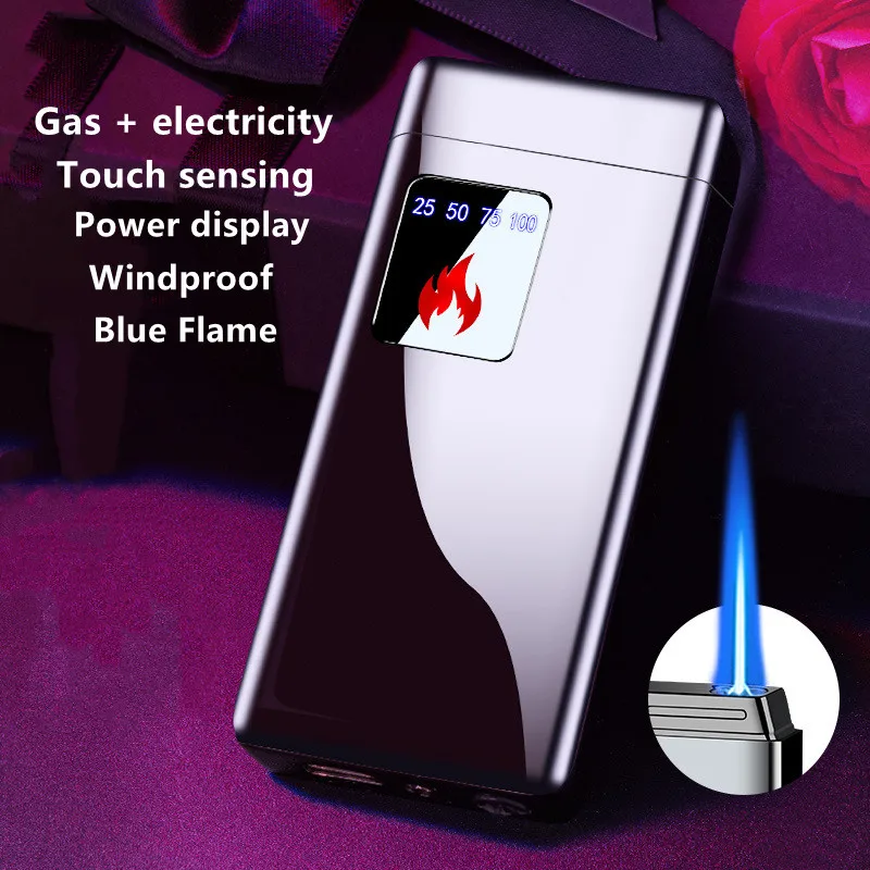 Touch Digital Power Display Torch Gas Butane Rechargeable Li