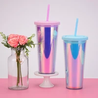 700ml straw cup with logo durian cup double layer plastic straw cup outdoor can be set color beverage cup dropshipping