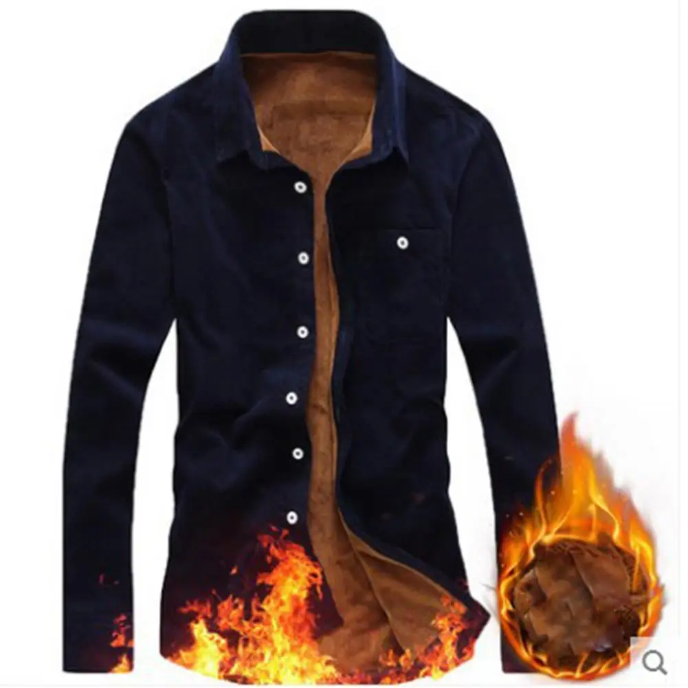 Мужские зимние рубашки модный бутик сплошной цвет хлопок плюс кашемир теплый