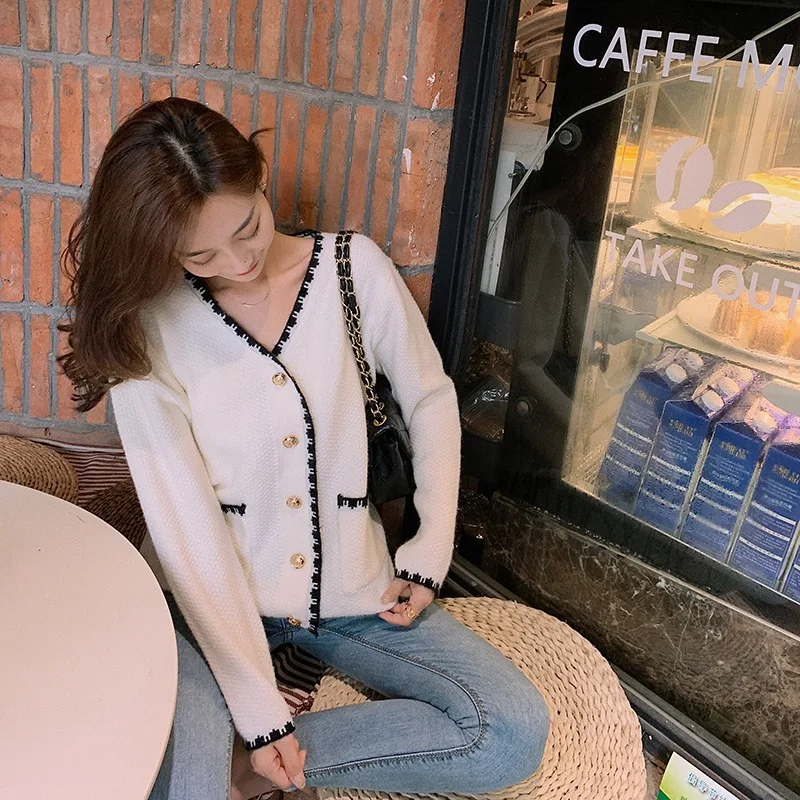 Small fragrant wind sweater cardigan women spring and autumn outer wear Korean style loose lazy knit jacket top trend |