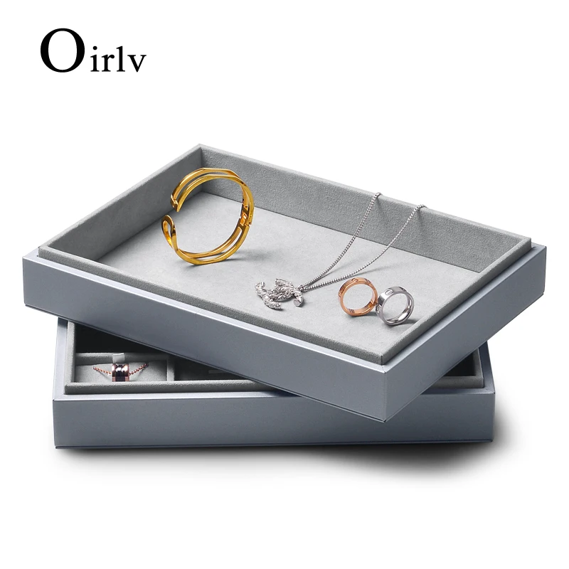 Oirlv New High-End Leather + Microfiber Light Gray Jewelry Storage Box Jewelry Necklace Pendant Bracelet Storage Display Box