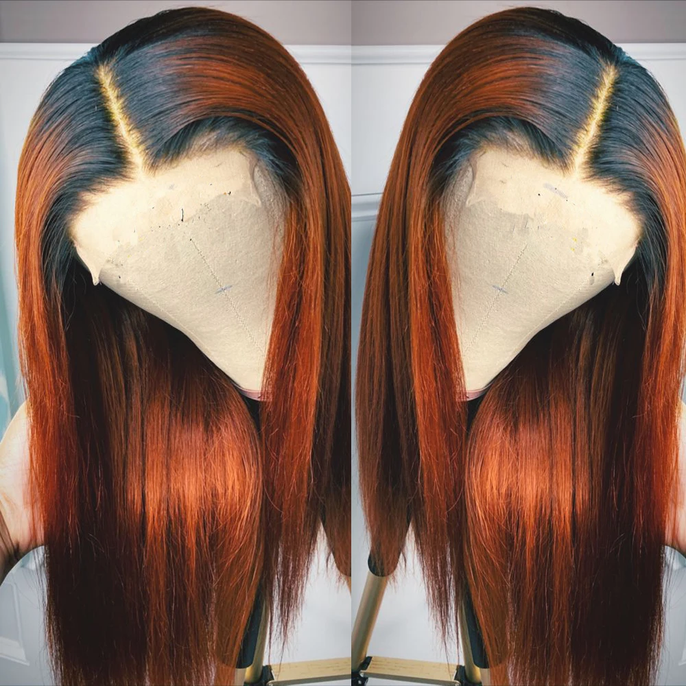 

Синтетический парик фронта шнурка 26 дюймов Омбре оранжевый для чернокожих женщин с волосами младенца прямые парики