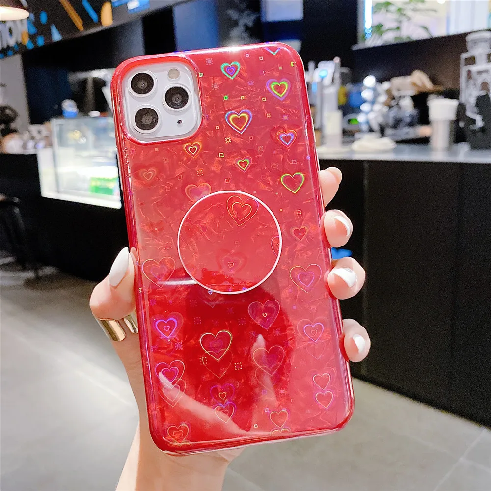 Fashion Colorful Glitter Phone Case for iPhone 11 Pro Max XR XS SE 2020 7 8 Plus Dream Soft TPU Bracket Shell Pattern Love Cover | Мобильные
