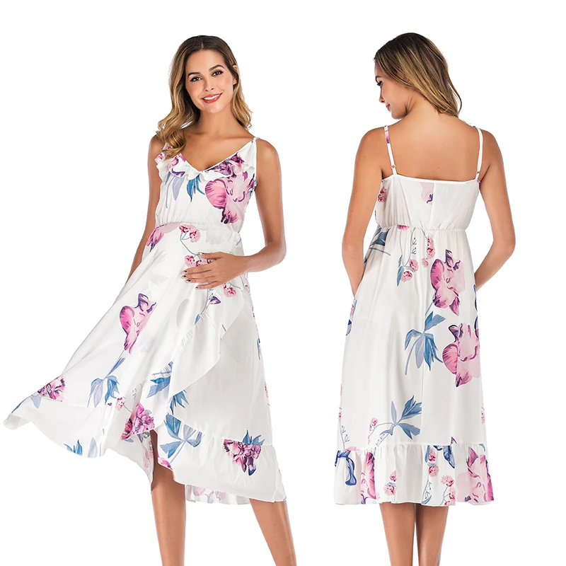 

Женское летнее платье для беременных без рукавов сексуальное платье на бретельках с цветочным принтом Сарафан для беременных платье