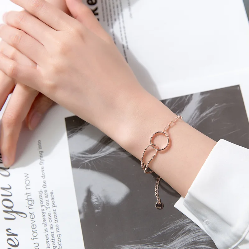 

XMD Trendy New 100% 925 Sterling Silver Round Circle Chain Link Mix Bangles Bracelets for Women Sterling Silver Jewelry