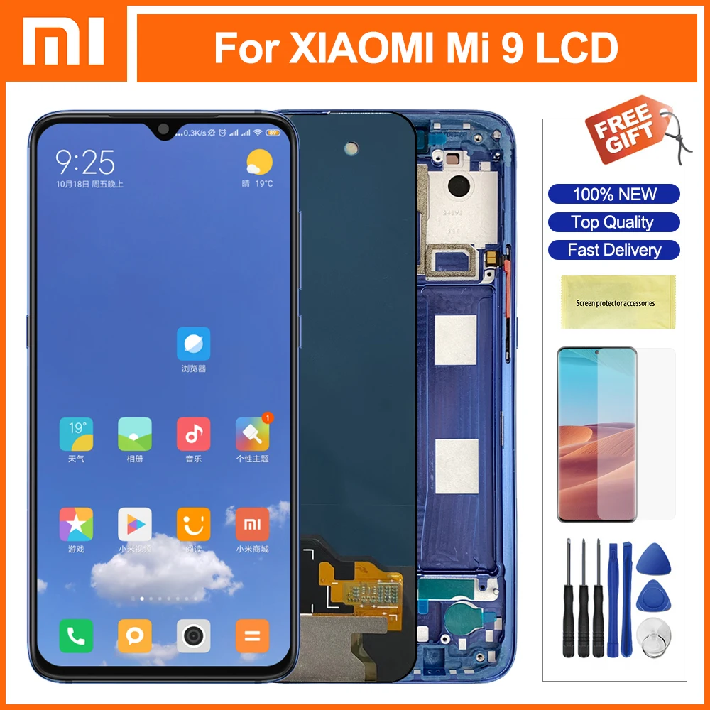 

Super Amoled Lcd Screen For Xiaomi 9 Mi9 LCD Display Touch Screen Digitizer With Frame Assesmbly Parts For Xiaomi MI 9 Lcds