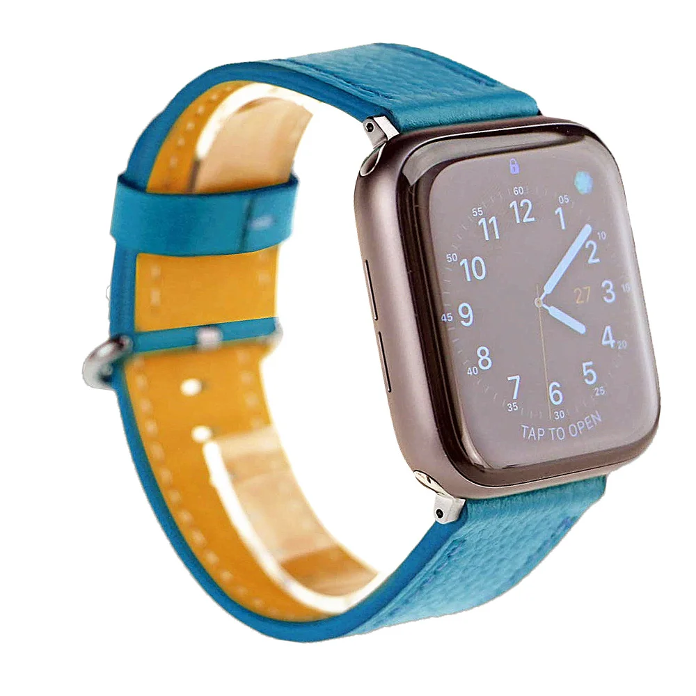 Кожаный ремешок для apple watch band correa 44 мм 40 42 38 iwatch series 6 SE 5 4 3 2 1 Lychee Classic