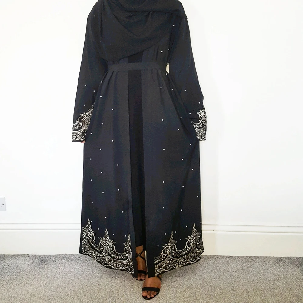 Рамадан открытый бисером кафтан абайя Дубай кардиган мусульманское женское