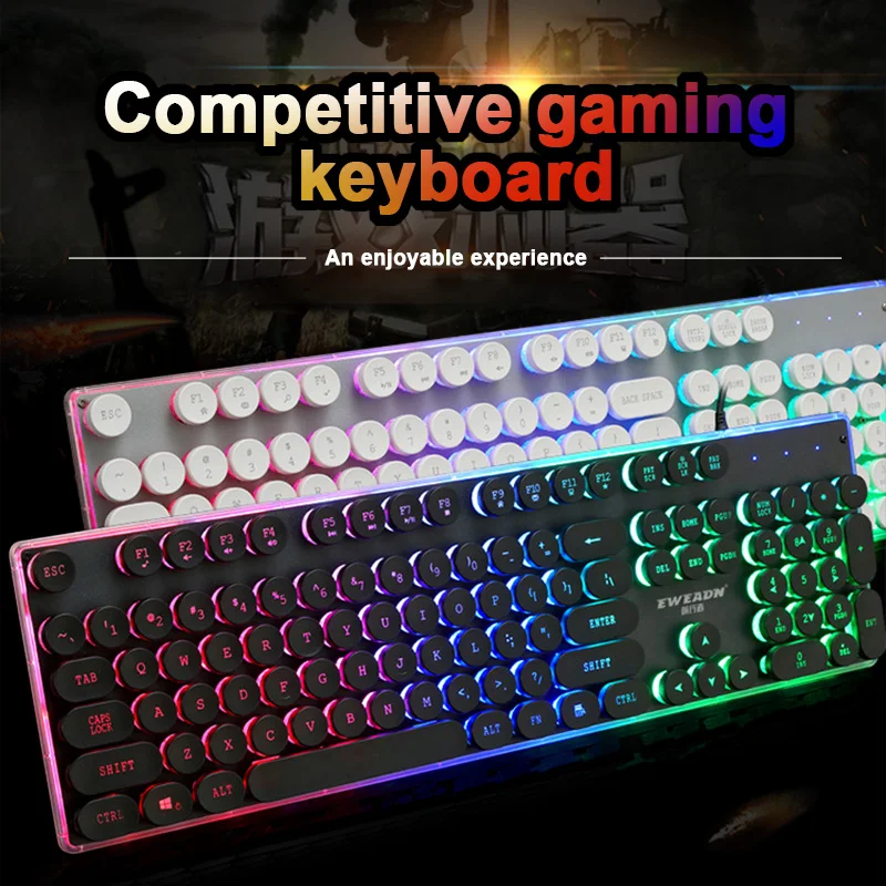 Проводная игровая клавиатура Ретро круглая светящаяся металлическая панель с