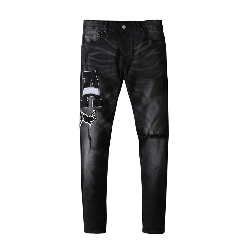 

American Famous Brand AMR 2021ss New Embroidery Patch Jeans Men's Pants Y2k Sweatpants Men Trousers Streetwear Techwear