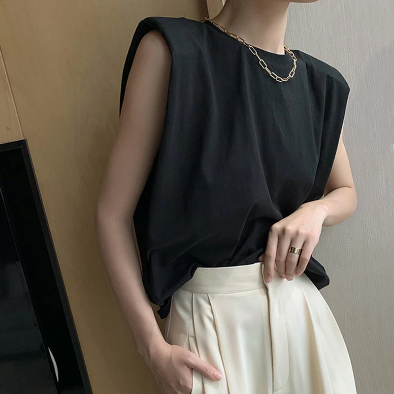 

KUSAHIKI 2021 Summer Sleeveless Womens Tank Tops Causal O-neck Korean Solid Tanks Fashion Elegant Vest Ropa Para Mujer 6H891
