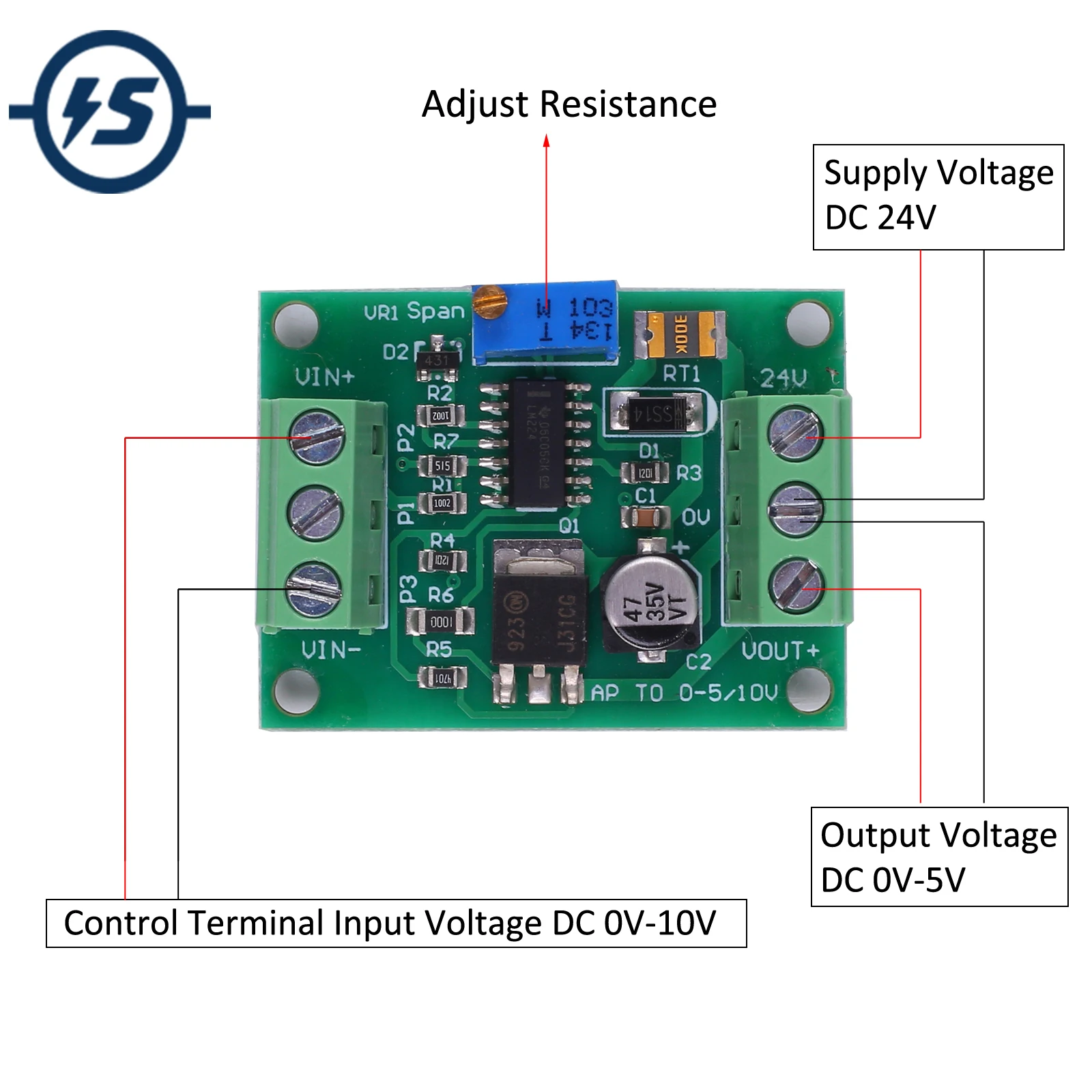 

Voltage Amplifier Module Signal 0-5V to 0-10V Power Amplification DC 12V-24V