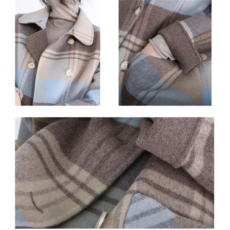 

Plus Size lattice Woolen Coat 2020 New Women Autumn Winter Woolen Jacket Female Fashion Woolen Coats Elegant Overcoat