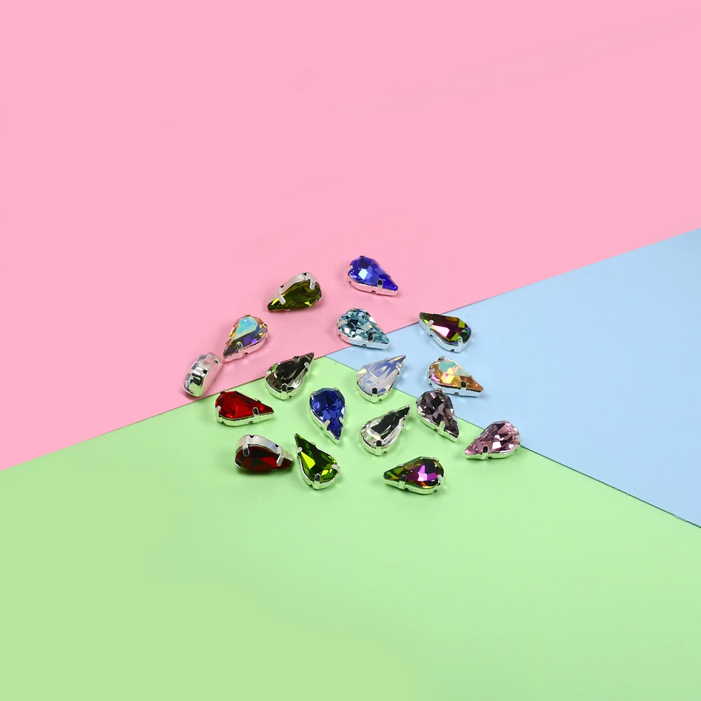 8*13 мм смешанные цвета пришитые Стразы с серебряными когтями плоским основанием