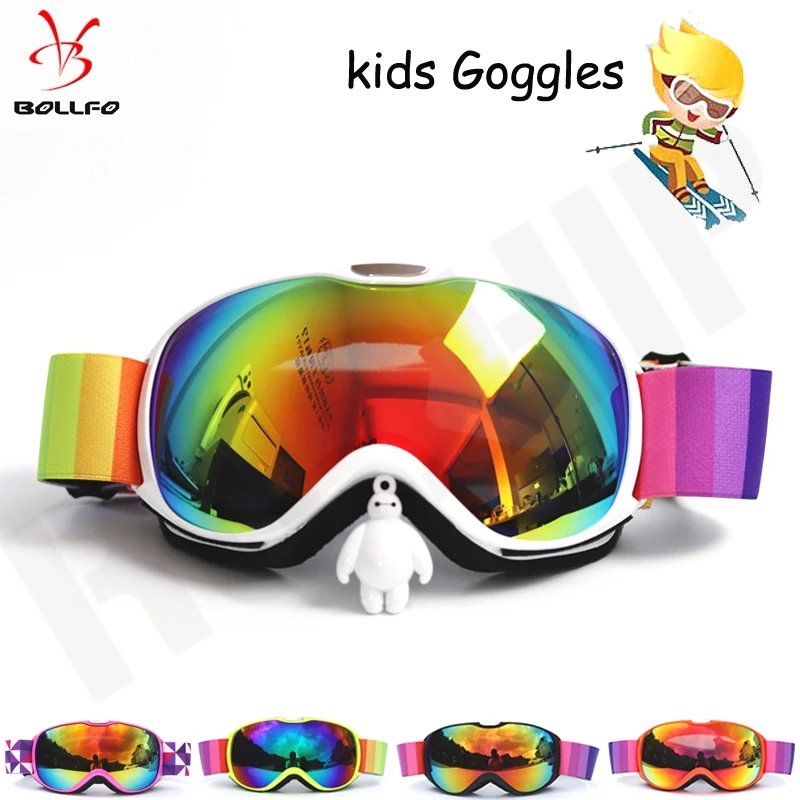 BOLLFO Kids Ski Glasses Small Size Children's UV400 Anti-fog Goggles Ski Spherical Lens Girls Boys Snowboard Goggles Glasses