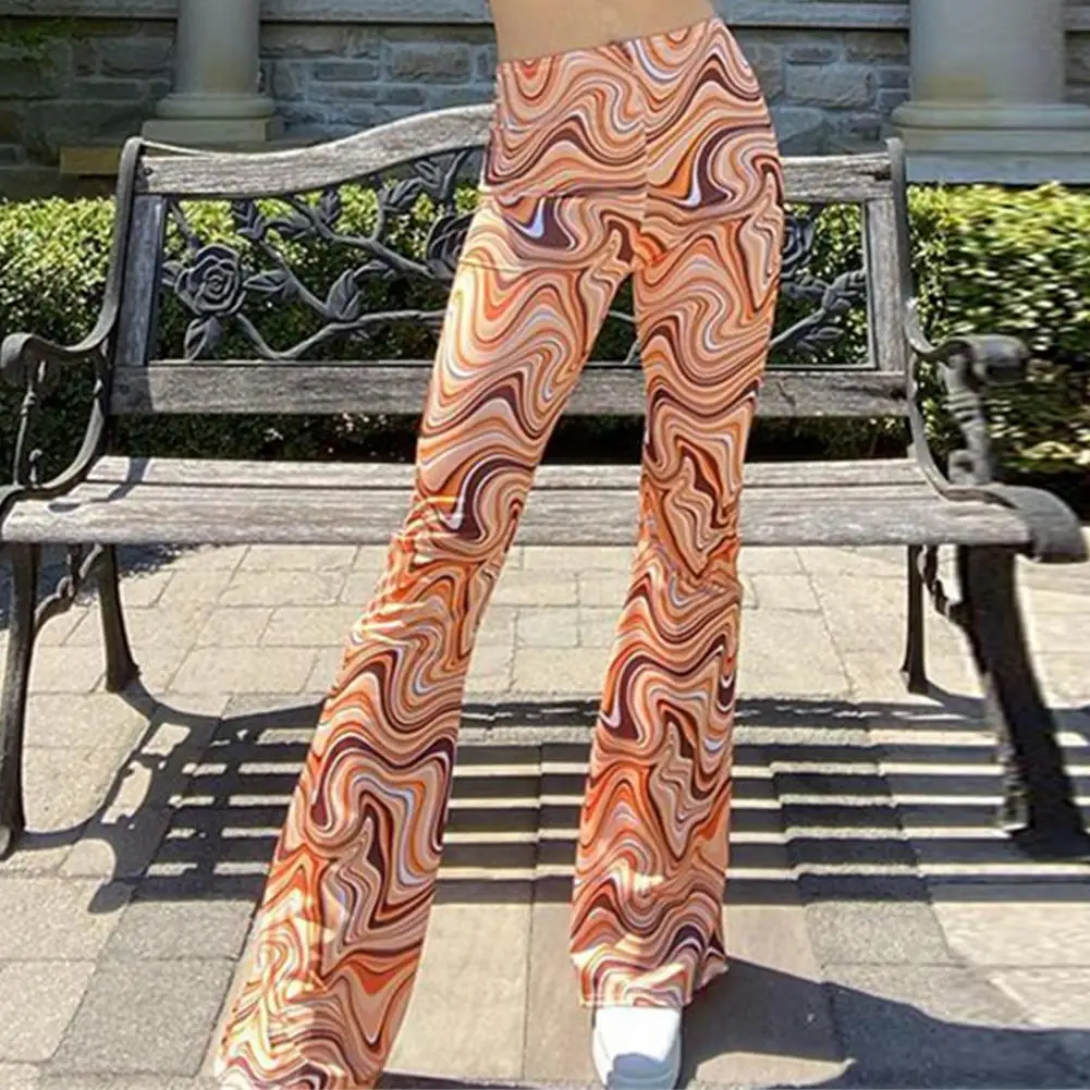 

2021 Y2K Feature Abstract Printing Low Waist Elastic Waist Loose Flared Openings Tie Dye Paisley Printed Skinny Flare Pants