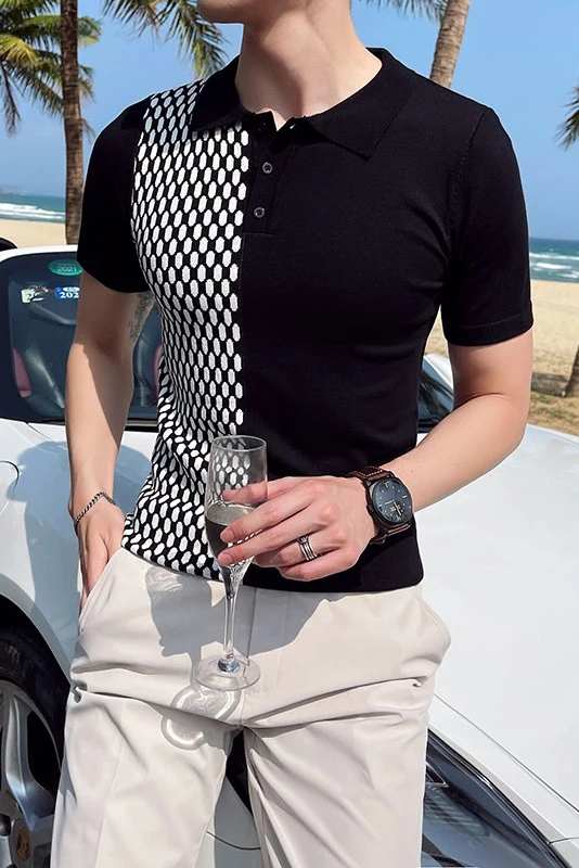 

New casual polo shirt streetwear men's wear lapel short sleeve Polo Palid stitching business 2021 summer men's sweater