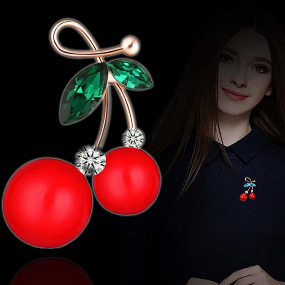 Женская эмалированная брошь в форме вишни банана граната Броши со стразами