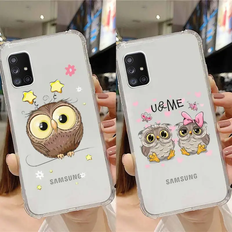 

Cute Owl Black Phone Case Transparent For Samsung Note A 7 8 9 10 20 50 51 71 90 20 11 81 e LITE Ultra PRO