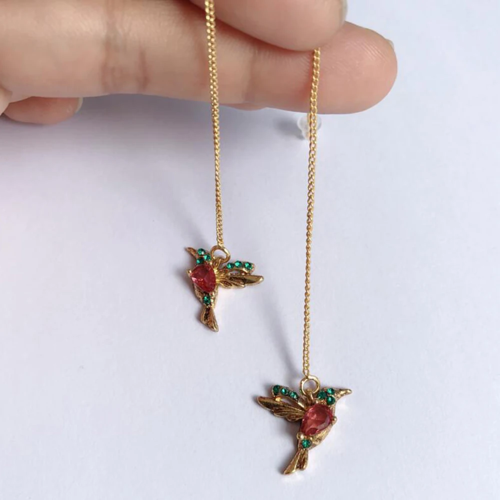 

2020 Trendy Birdie Rhinestone Dangle Long Tassels Unusual Earring Women Girls Personality Eye-Catching Gift for New Year
